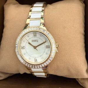 Diamonique Gold and White Women's Crystal Accent Watch